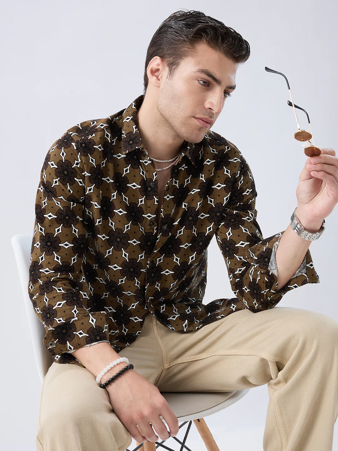Coffee Brown Floral Bloom Corduroy Shirt - Image 2
