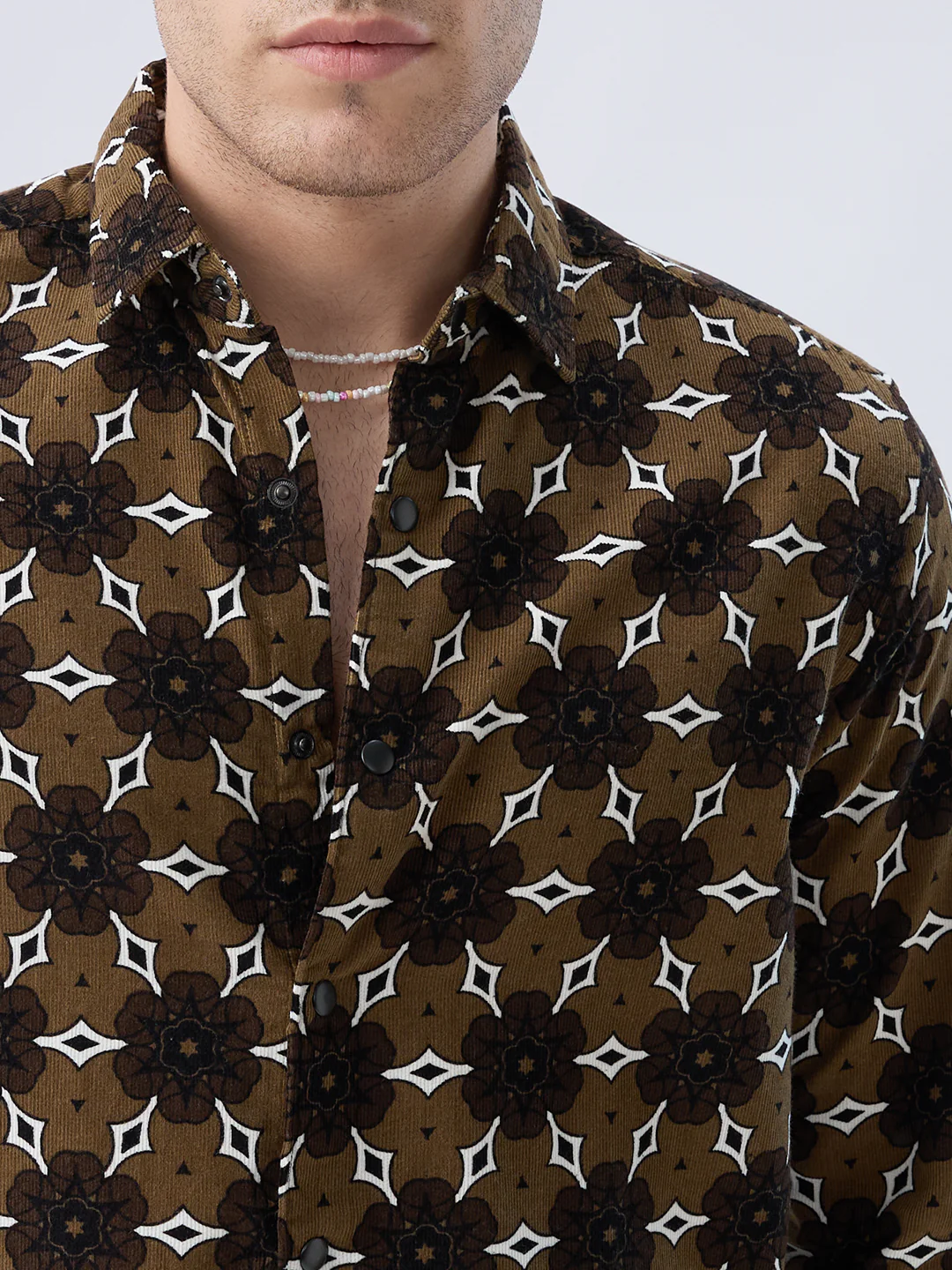 Coffee Brown Floral Bloom Corduroy Shirt - Image 3