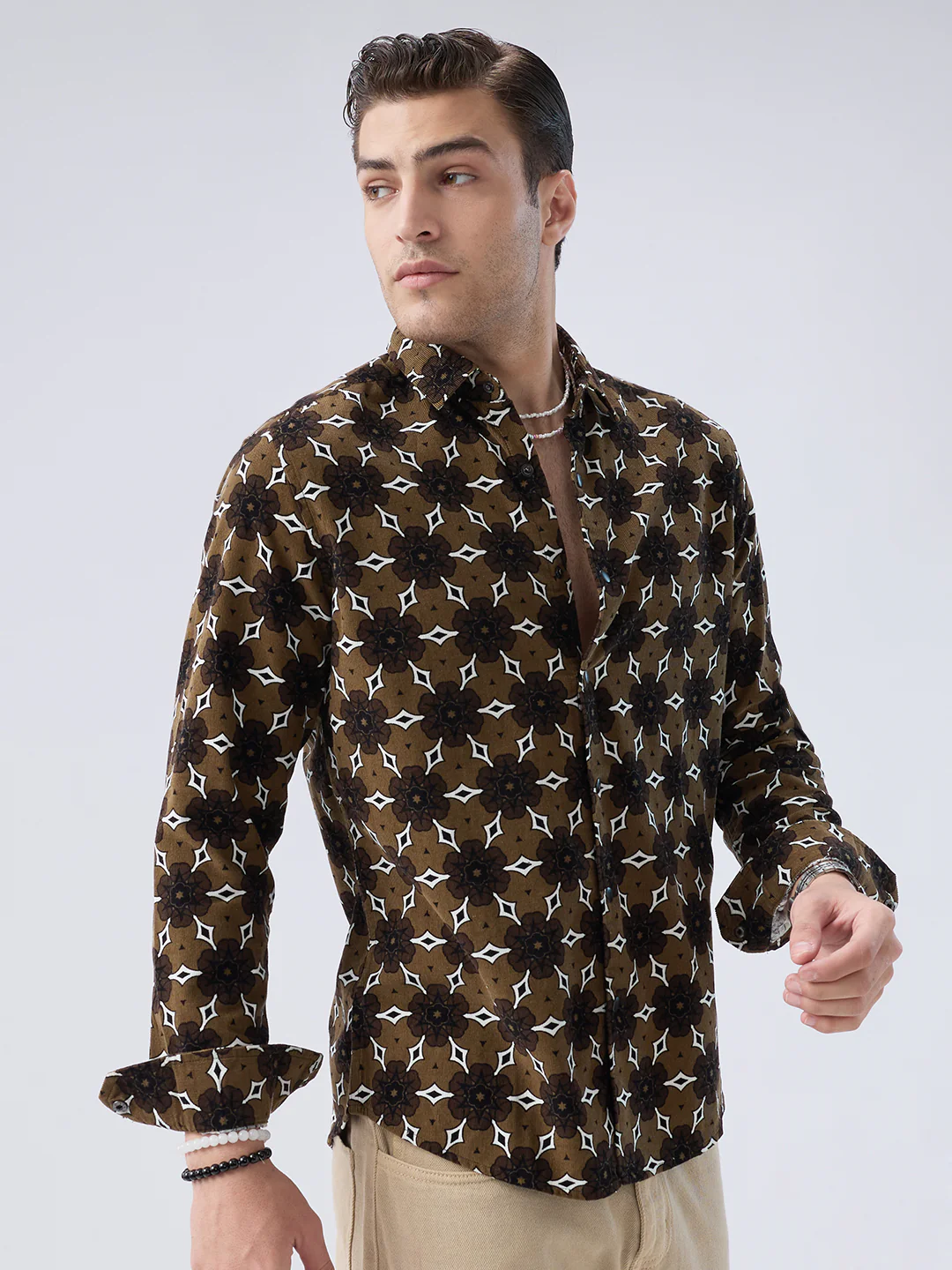 Coffee Brown Floral Bloom Corduroy Shirt - Image 5