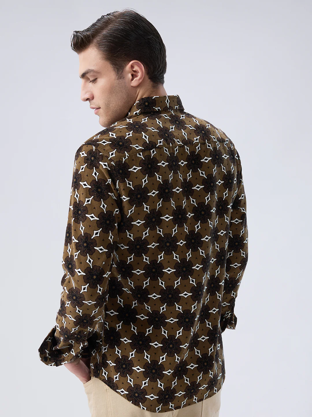 Coffee Brown Floral Bloom Corduroy Shirt - Image 7