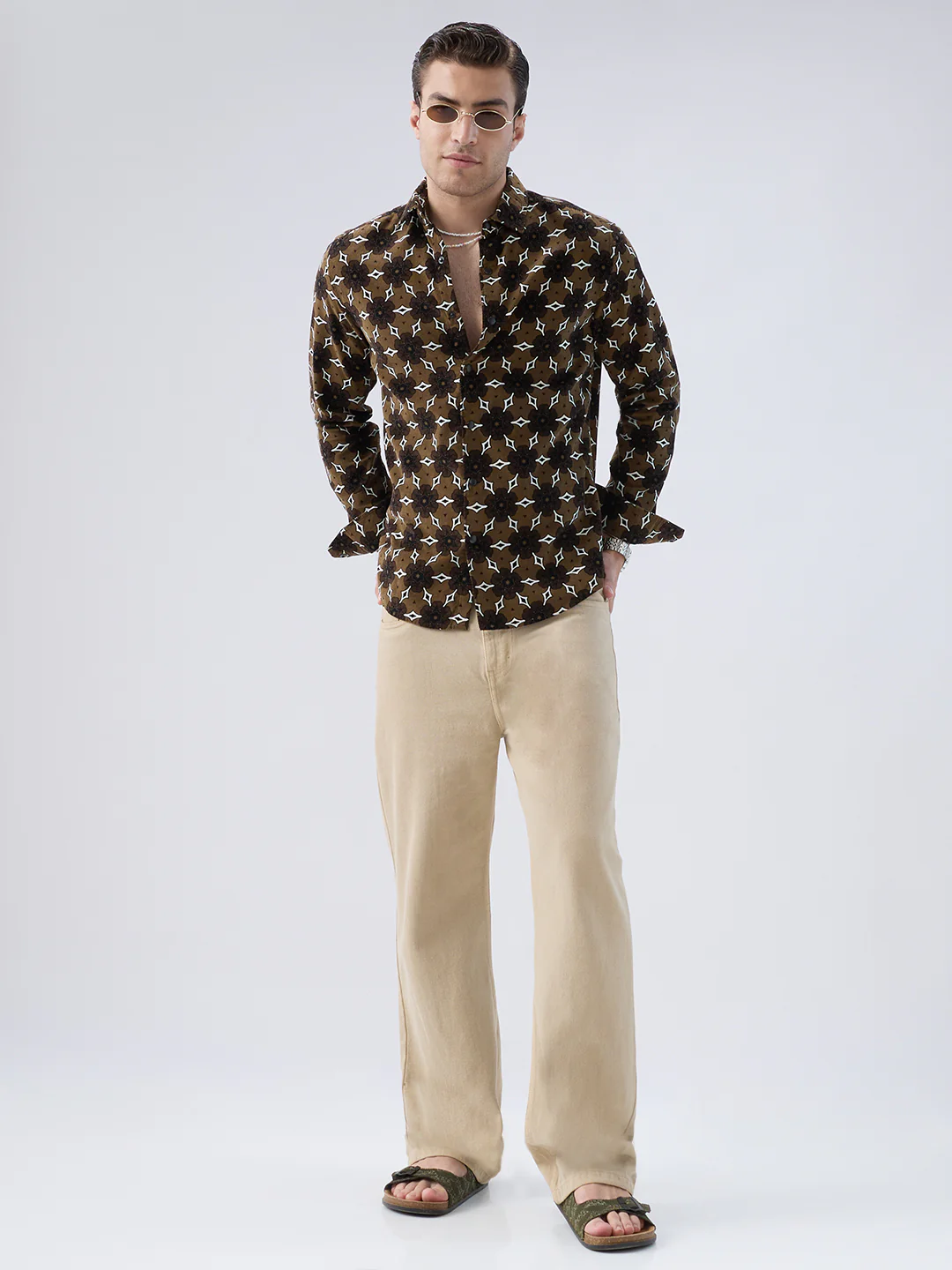Coffee Brown Floral Bloom Corduroy Shirt - Image 8