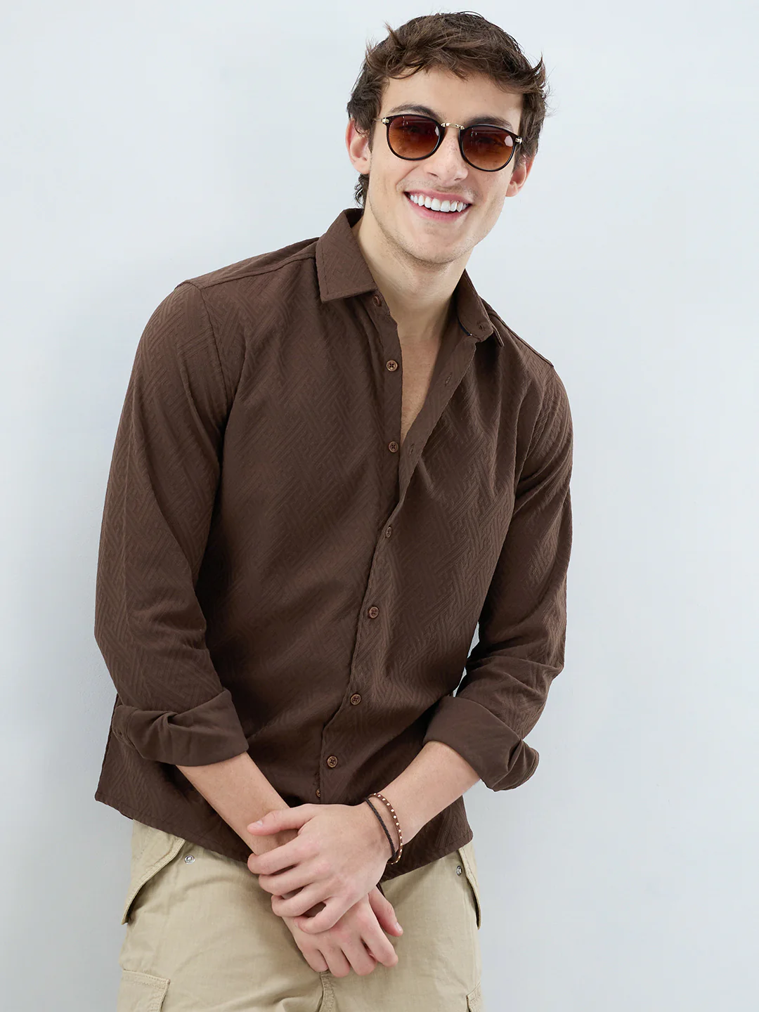 Coffee Brown Interlock Maze Weave Knitted Shirt