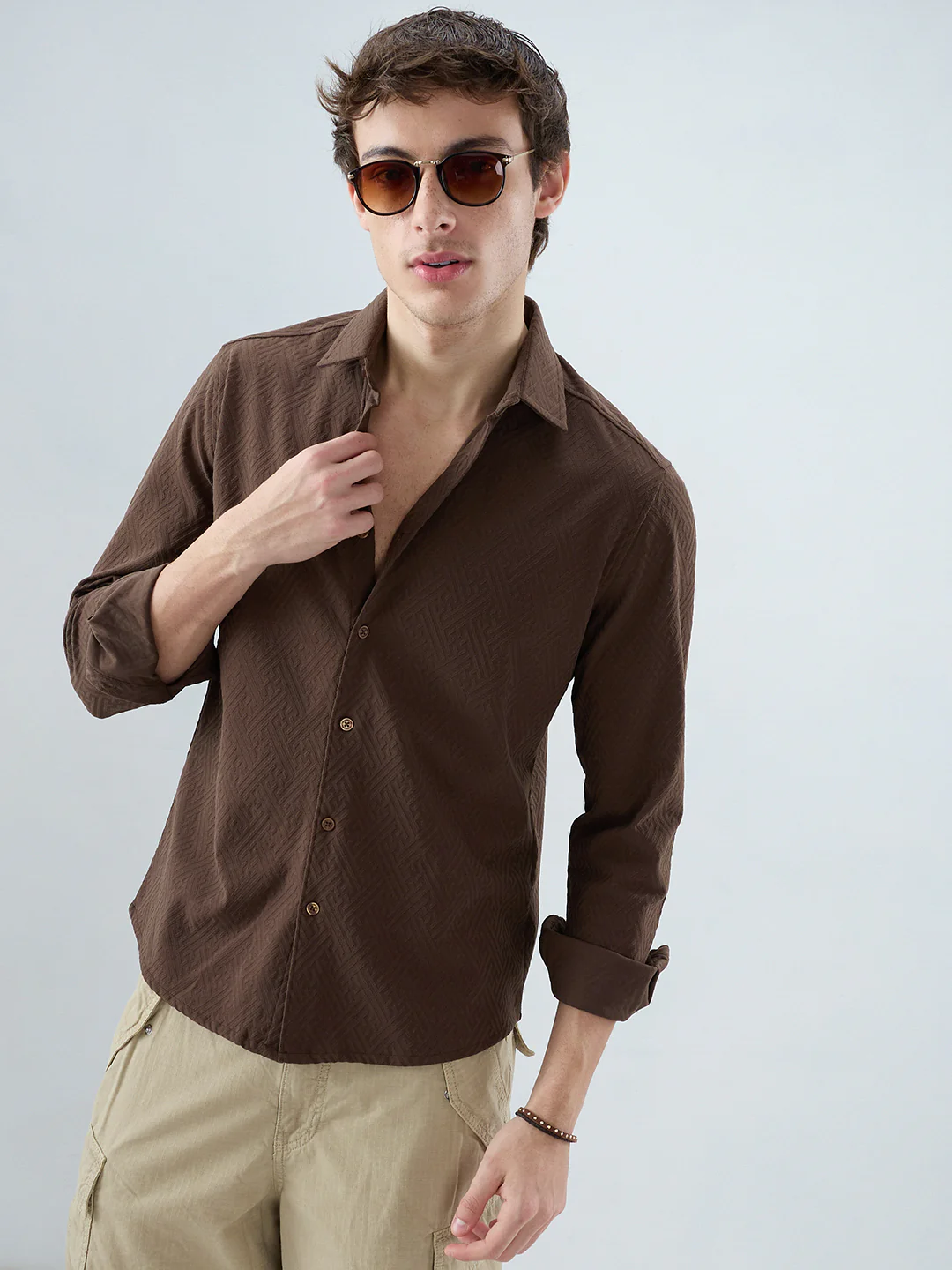 Coffee Brown Interlock Maze Weave Knitted Shirt - Image 2
