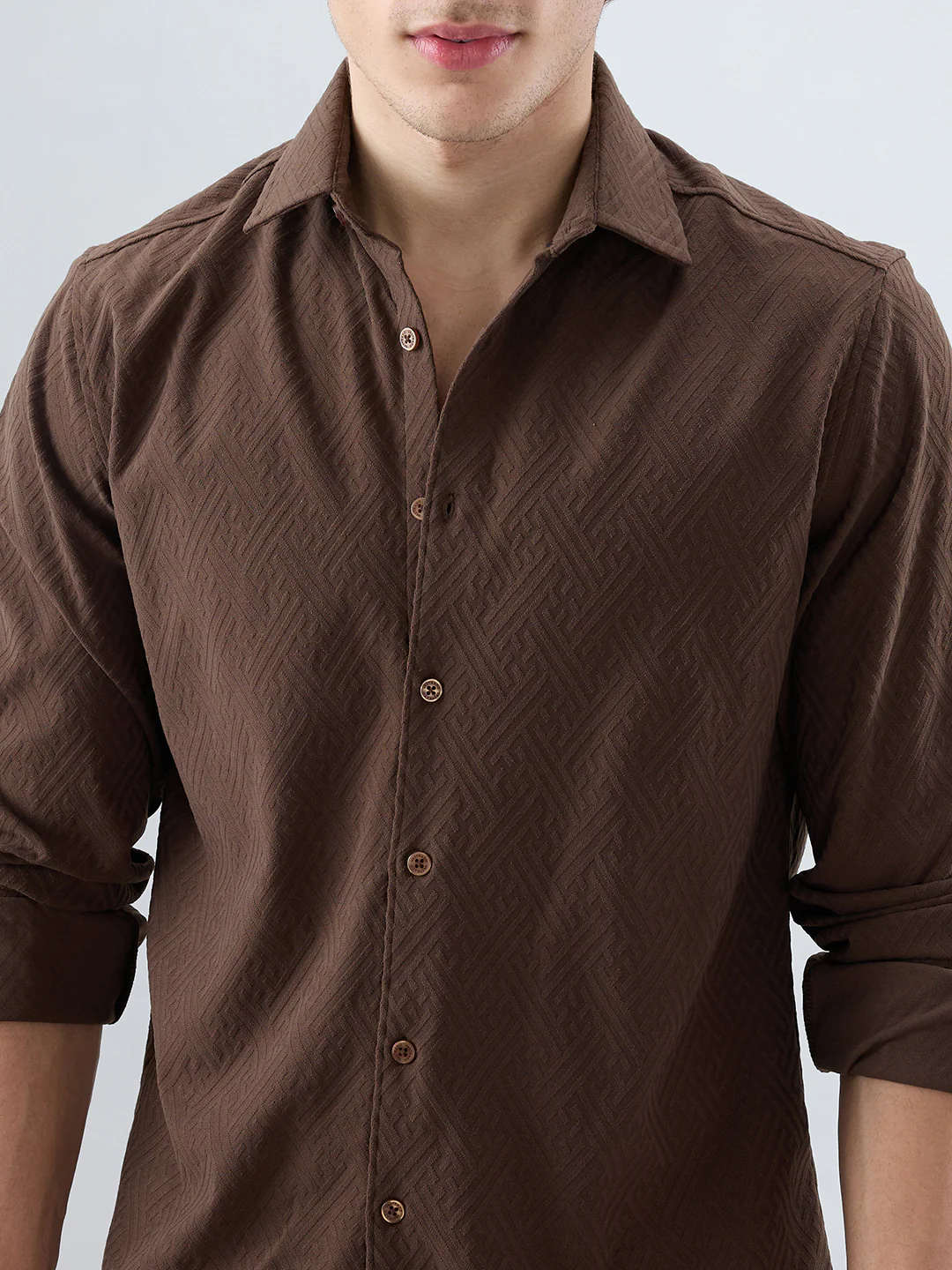 Coffee Brown Interlock Maze Weave Knitted Shirt - Image 3