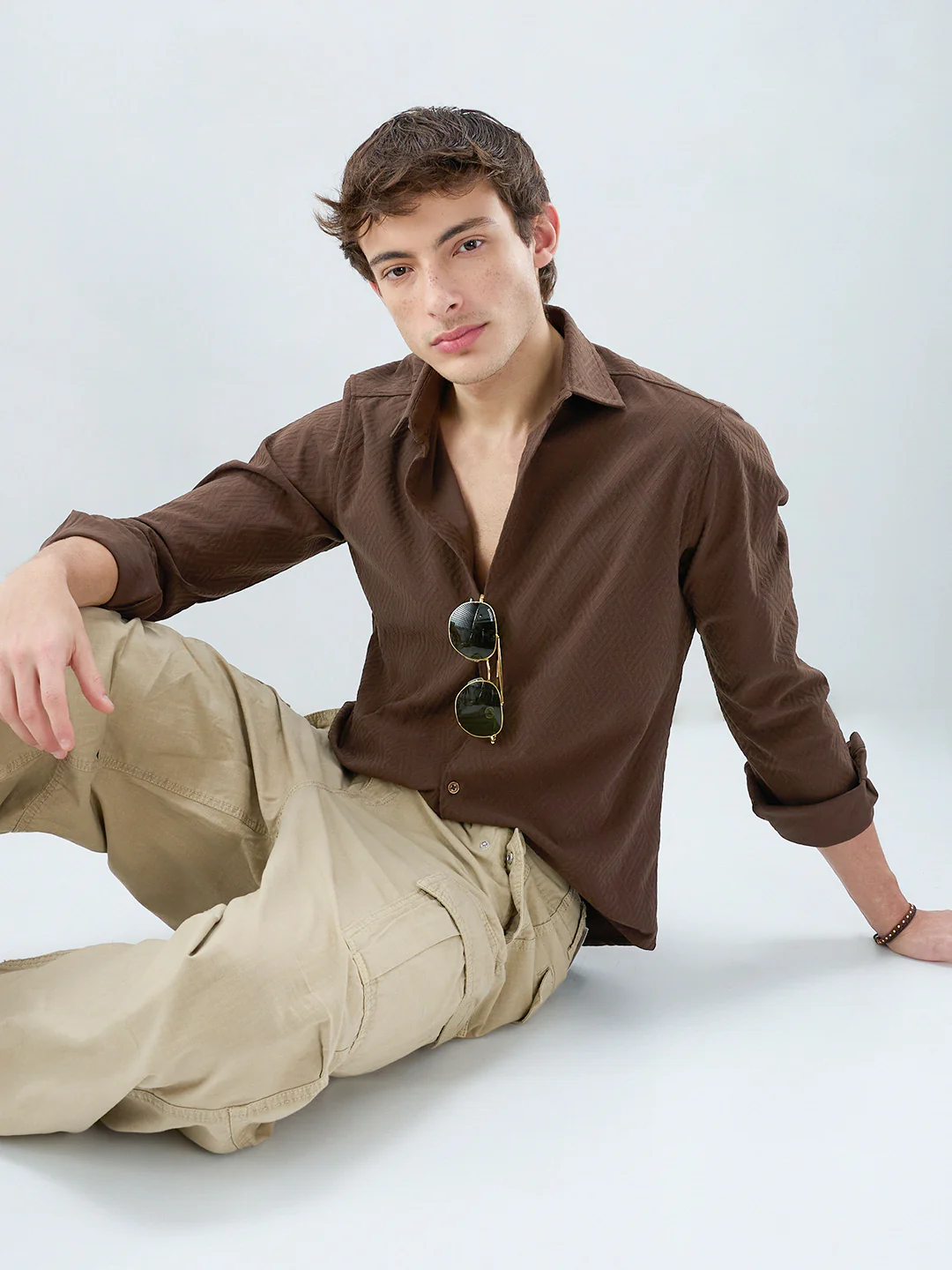 Coffee Brown Interlock Maze Weave Knitted Shirt - Image 4