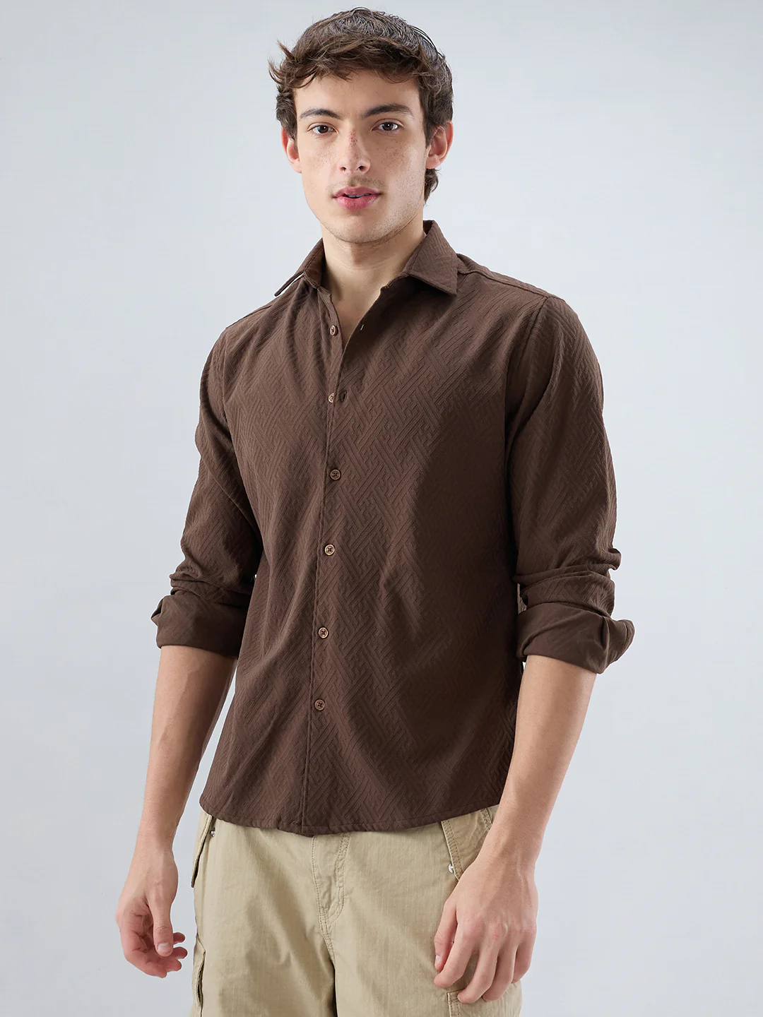 Coffee Brown Interlock Maze Weave Knitted Shirt - Image 5
