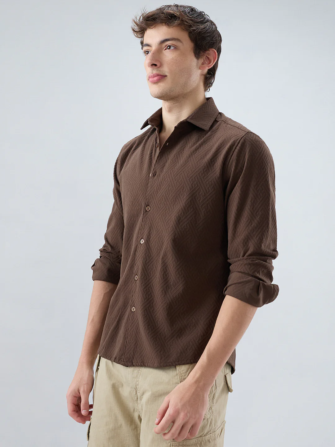Coffee Brown Interlock Maze Weave Knitted Shirt - Image 6
