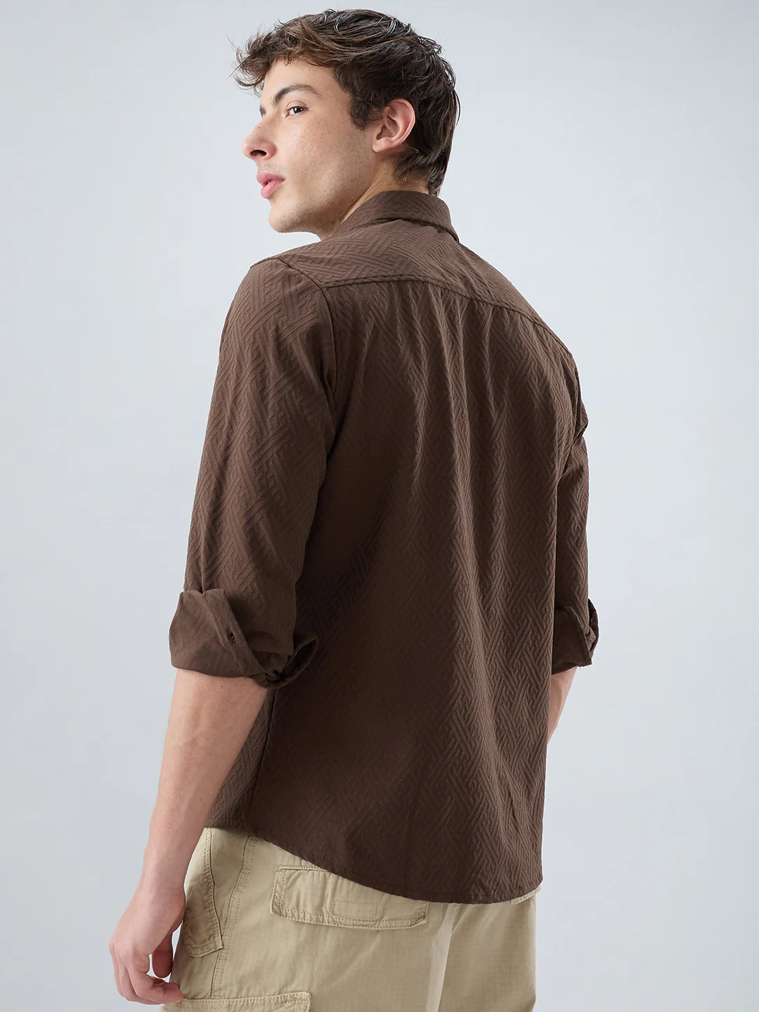 Coffee Brown Interlock Maze Weave Knitted Shirt - Image 7