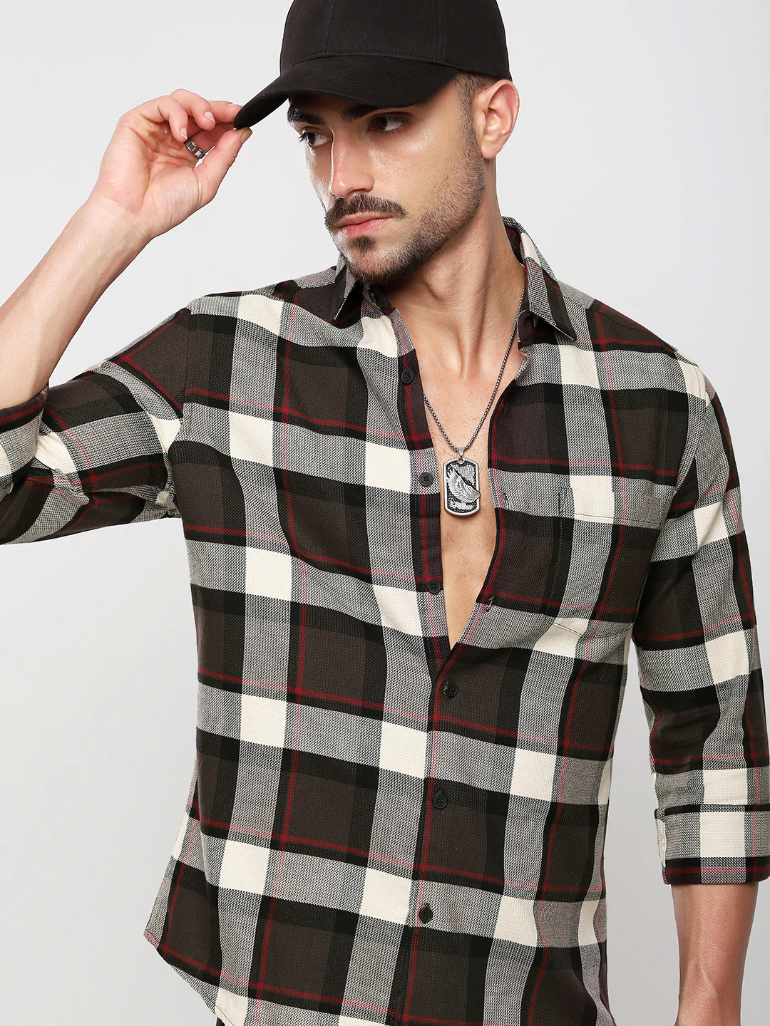 Premium Cotton Coffee Brown & White Plaid Checks Shirt - Image 2