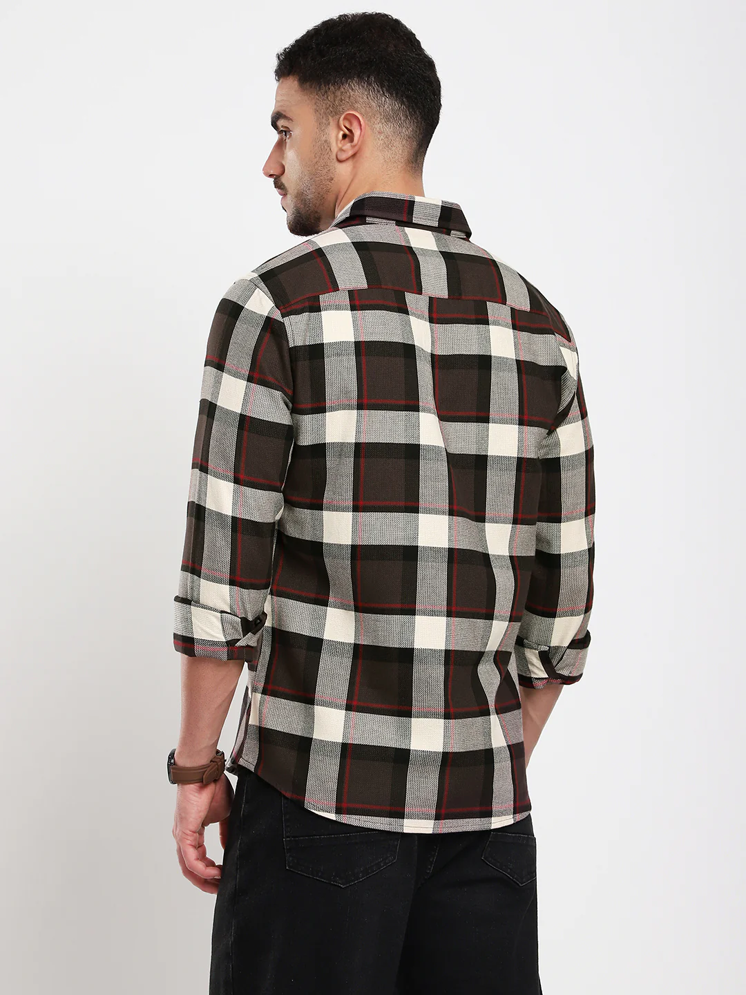 Premium Cotton Coffee Brown & White Plaid Checks Shirt - Image 7