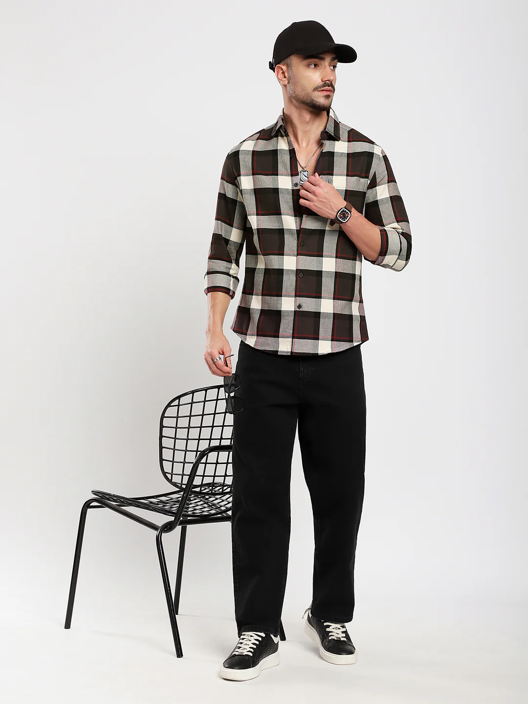 Premium Cotton Coffee Brown & White Plaid Checks Shirt - Image 8