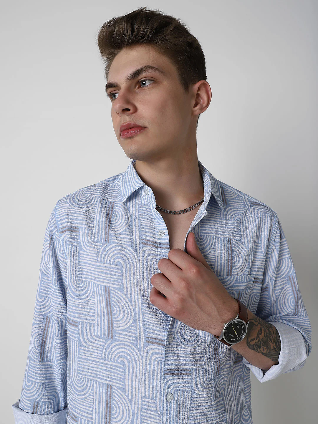Columbia Blue Creased Monochrome Printed Shirt - Image 2