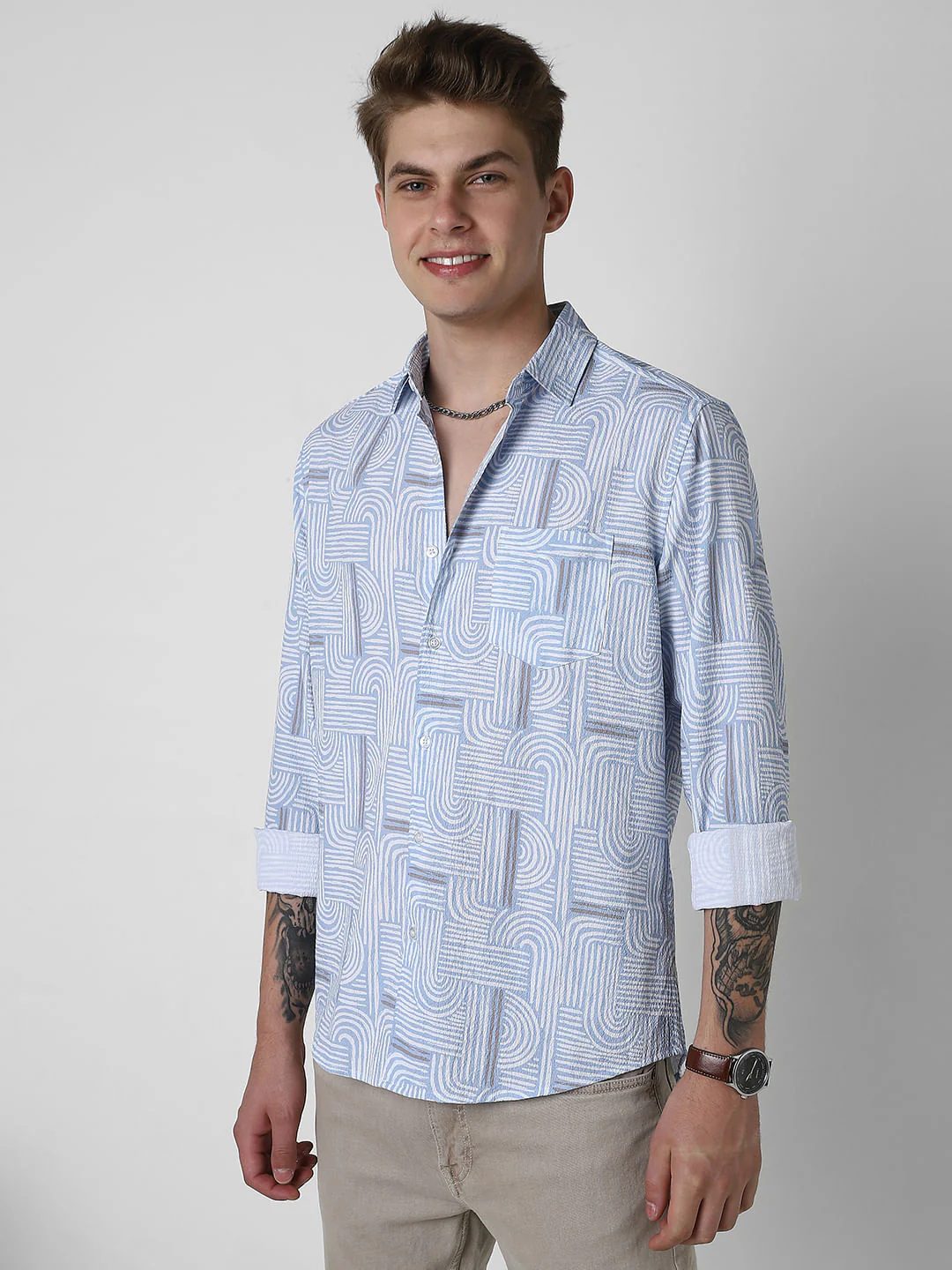 Columbia Blue Creased Monochrome Printed Shirt - Image 6