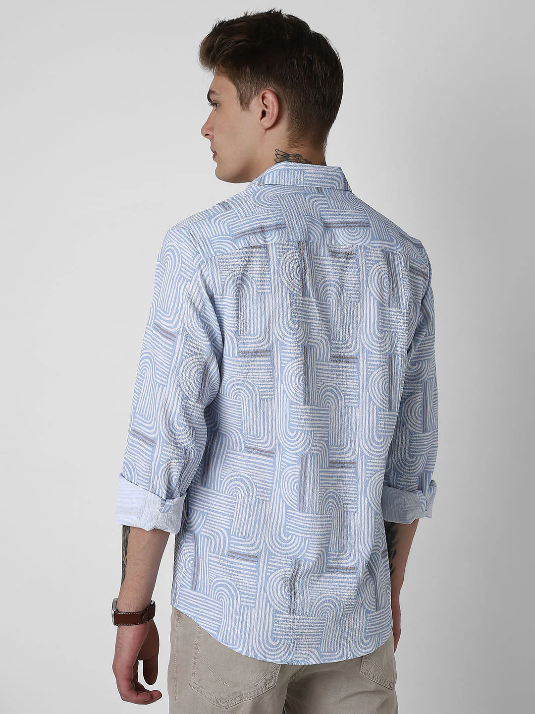 Columbia Blue Creased Monochrome Printed Shirt - Image 7