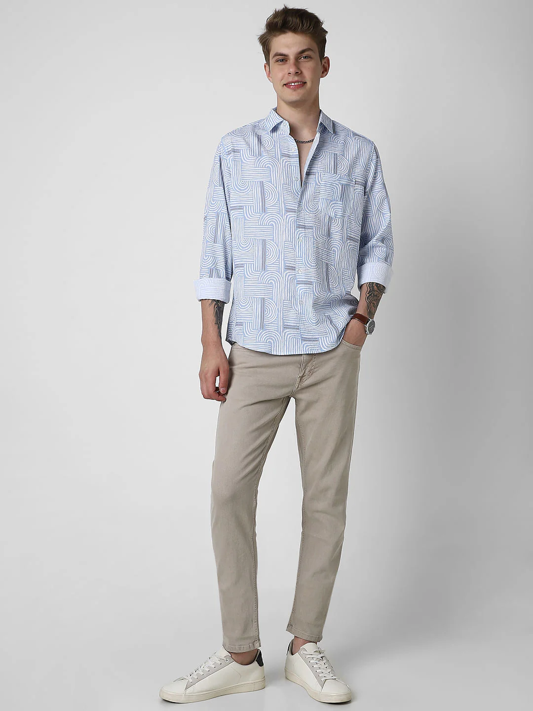Columbia Blue Creased Monochrome Printed Shirt - Image 8