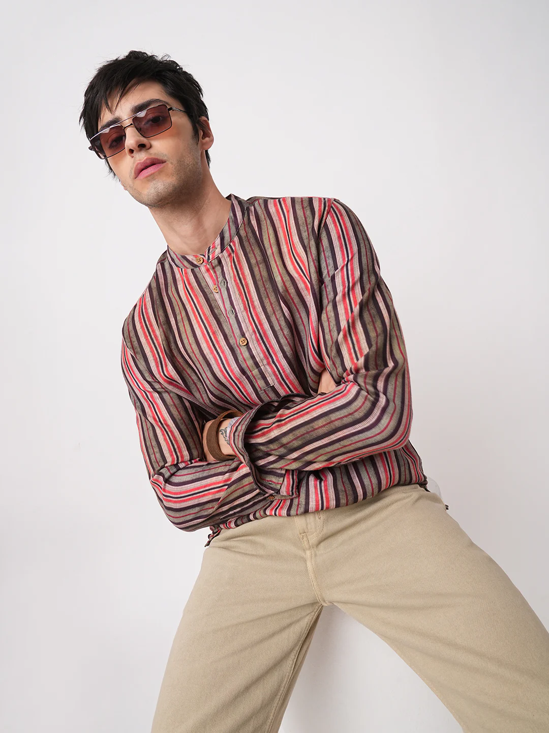 Contemporary Striped Multicolour Kurta - Image 3