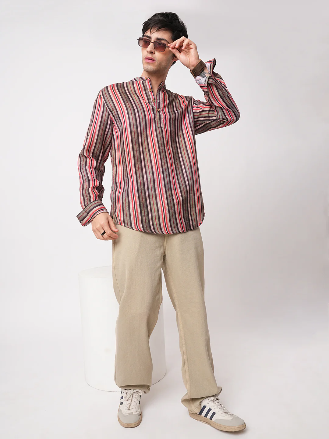 Contemporary Striped Multicolour Kurta - Image 7