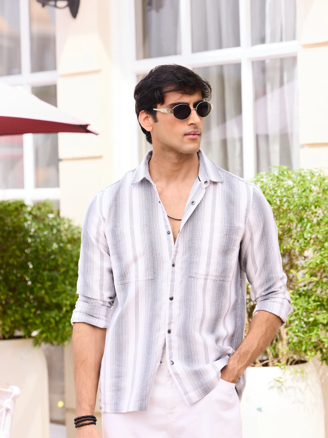 Contrast Echo Grey Stripescape Double Pocket Shirt - Image 2