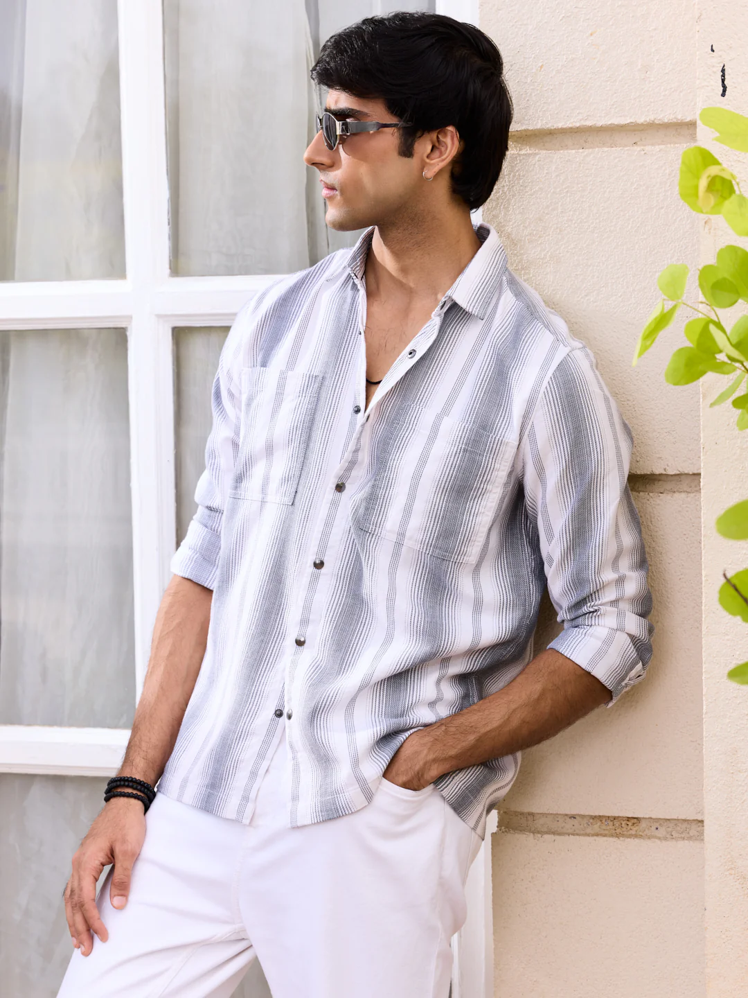 Contrast Echo Grey Stripescape Double Pocket Shirt - Image 4