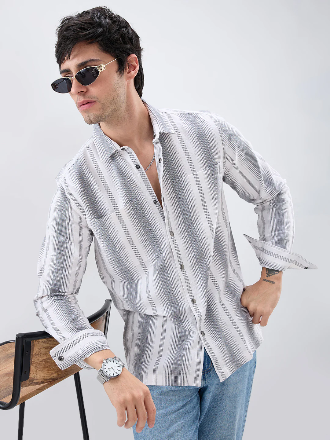Contrast Echo Grey Stripscape Double Pocket Overshirt - Image 2