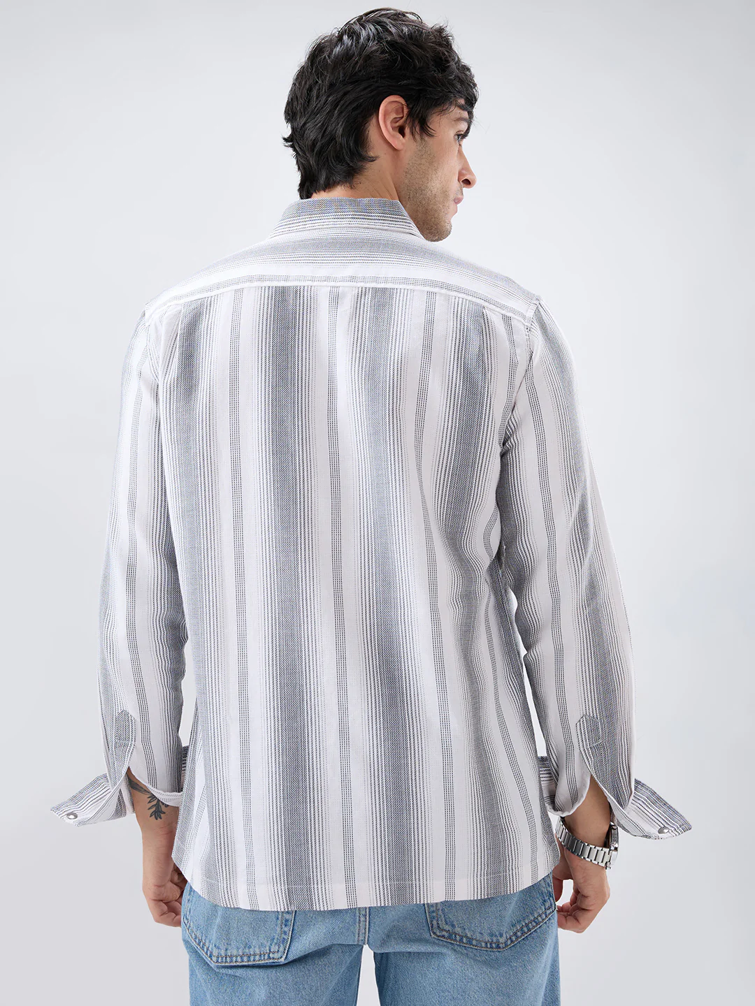 Contrast Echo Grey Stripscape Double Pocket Overshirt - Image 6