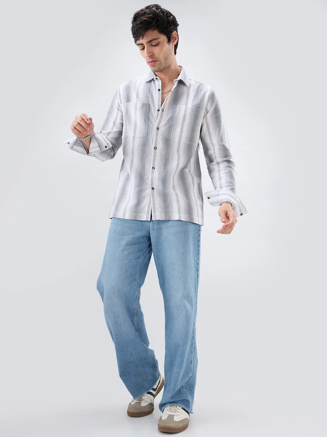 Contrast Echo Grey Stripscape Double Pocket Overshirt - Image 7