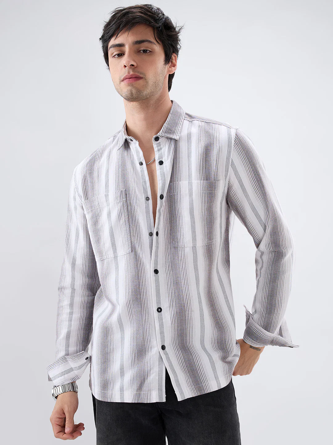 Contrast Echo Stripescape Double Pocket Shirt - Image 5