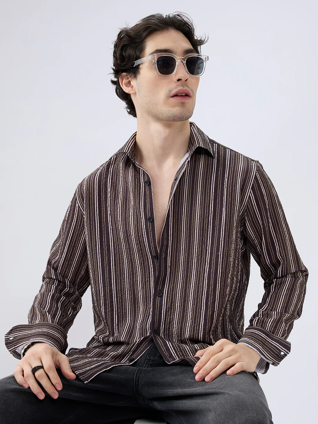 Contrast Pinstripe Evening Shirt - Image 2