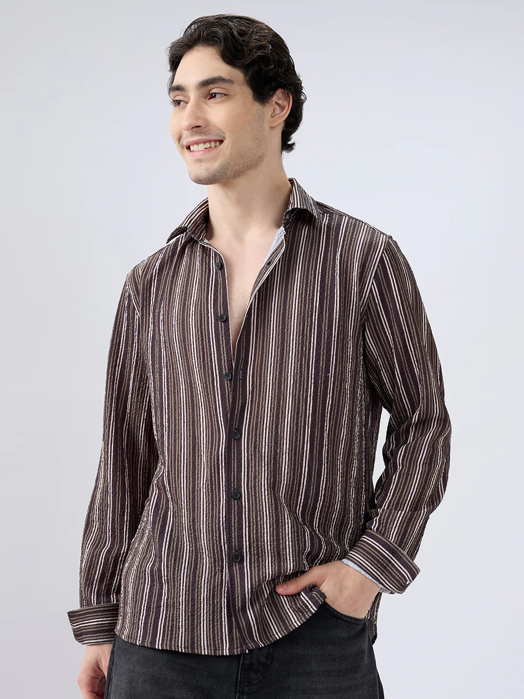 Contrast Pinstripe Evening Shirt - Image 4