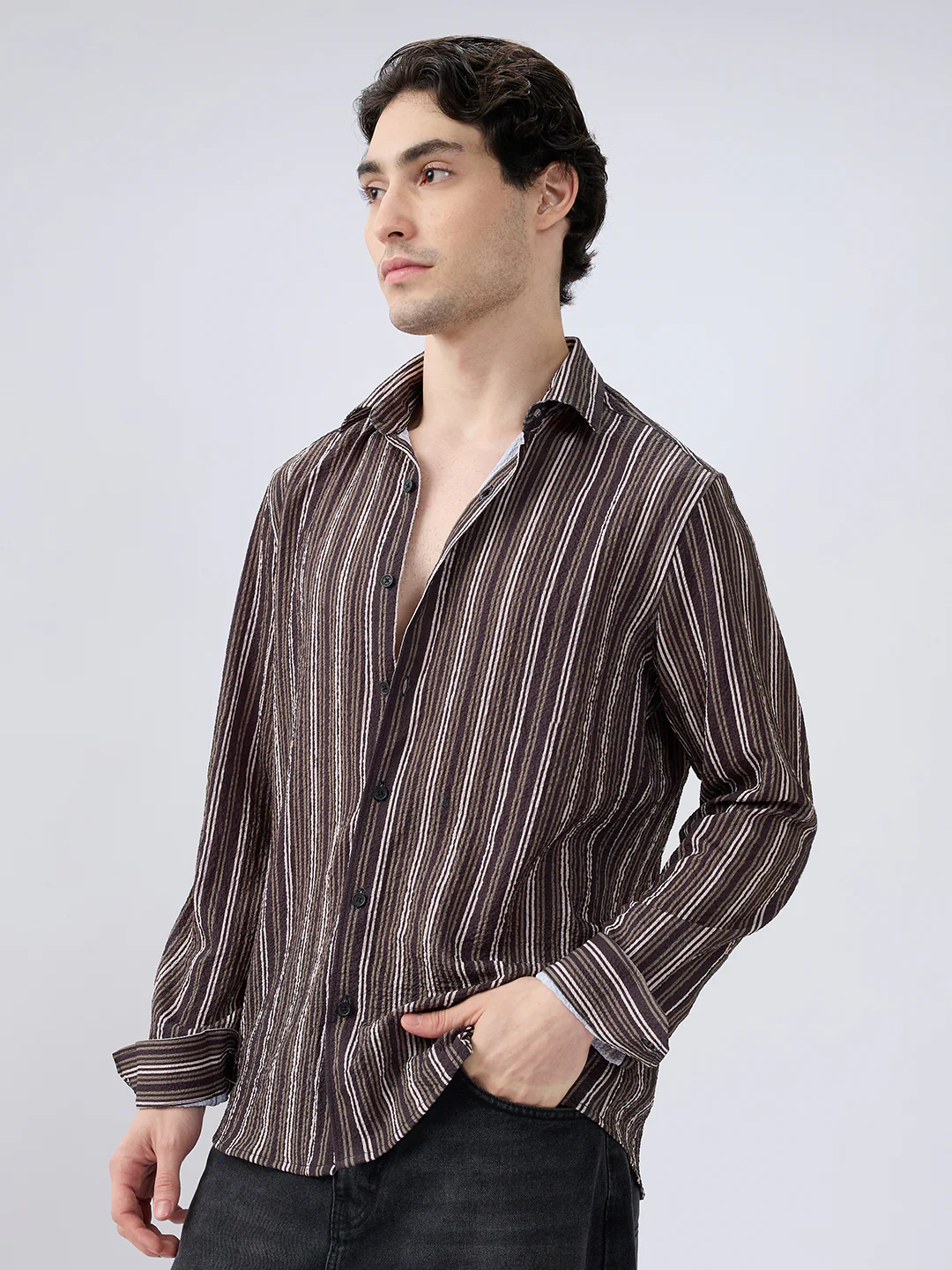 Contrast Pinstripe Evening Shirt - Image 5