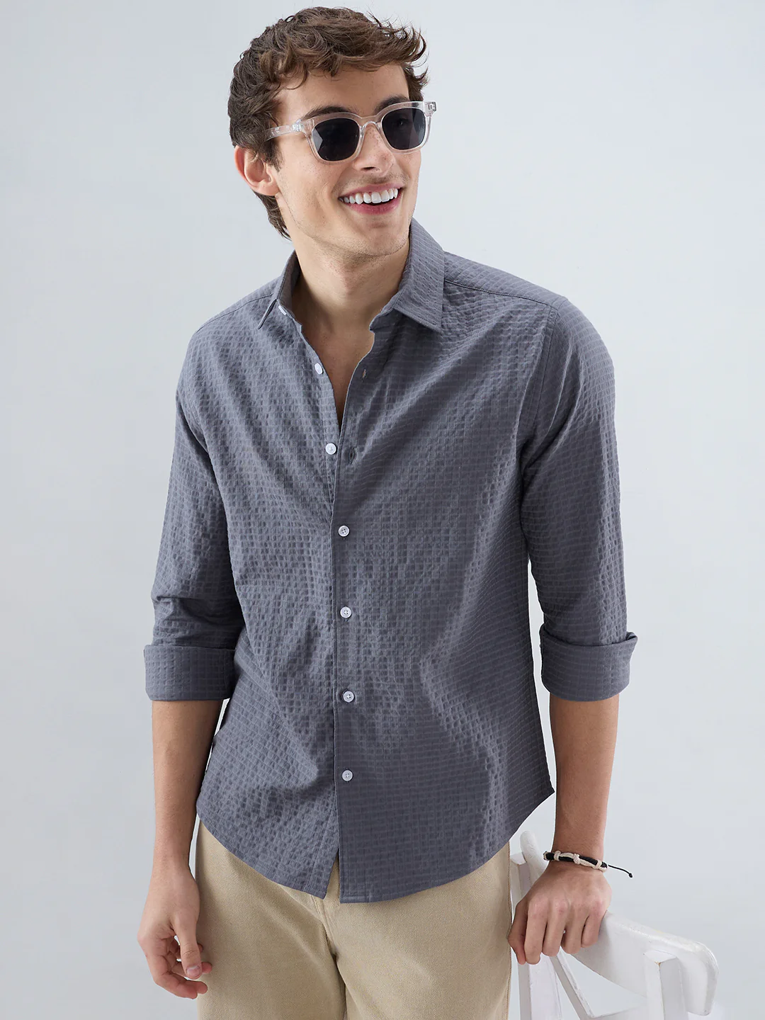Cool Ash Grey Doublecloth Textured Shirt - Image 2