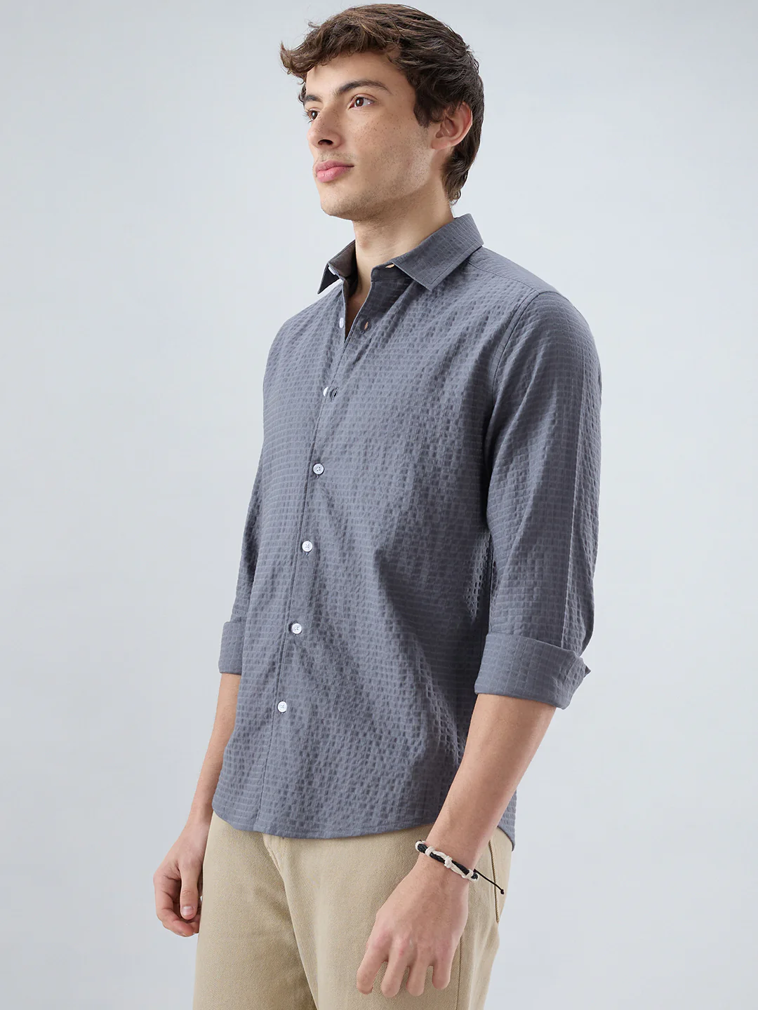 Cool Ash Grey Doublecloth Textured Shirt - Image 5