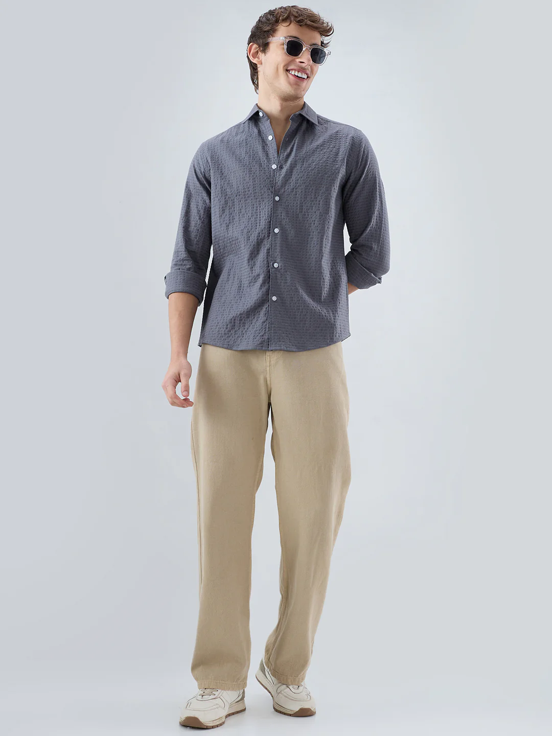 Cool Ash Grey Doublecloth Textured Shirt - Image 7
