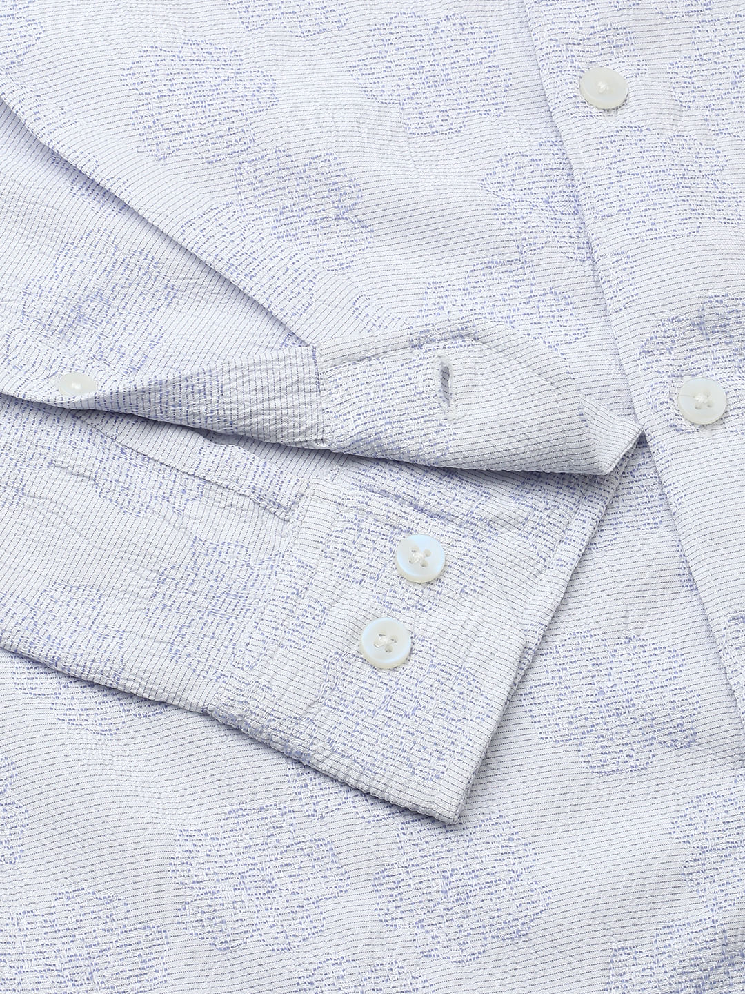Cool Blue Floral Intricate Jacquard Creased Shirt - Image 3