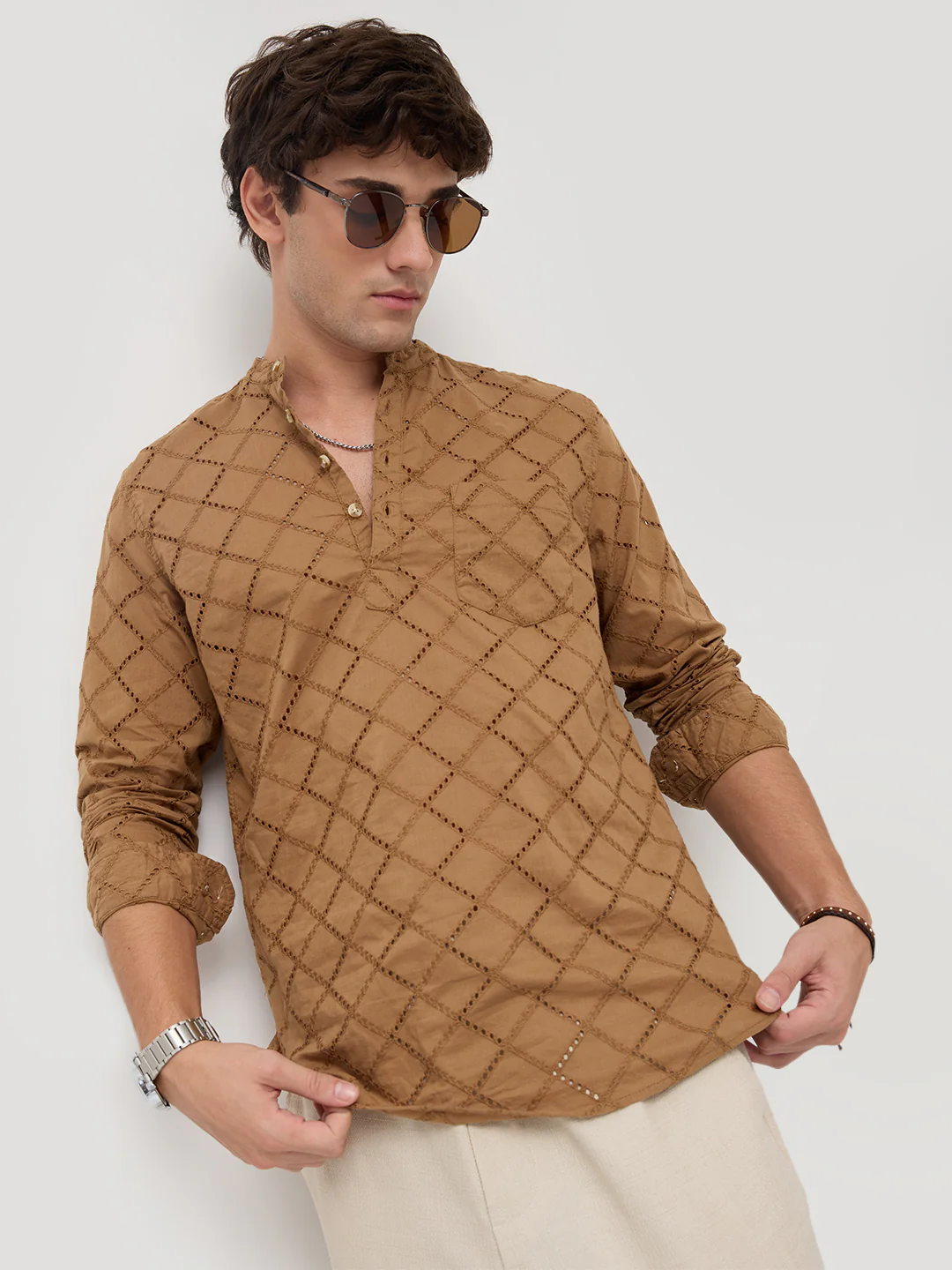Copper Brown Diamond Schiffli Kurta - Image 2