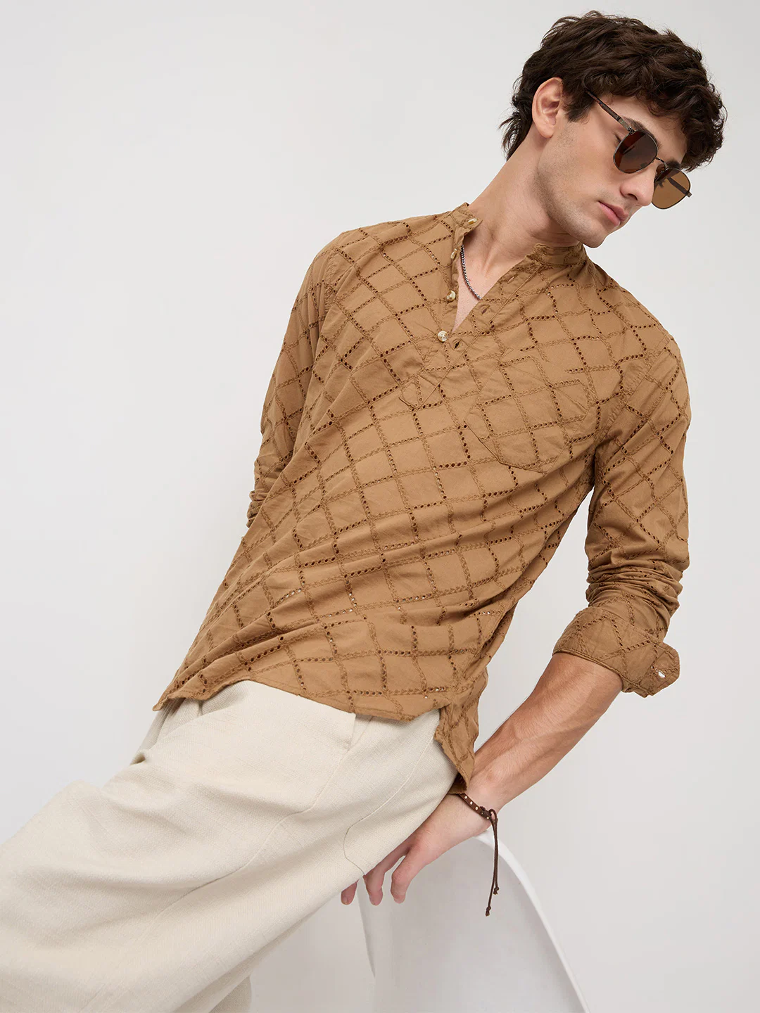 Copper Brown Diamond Schiffli Kurta - Image 4