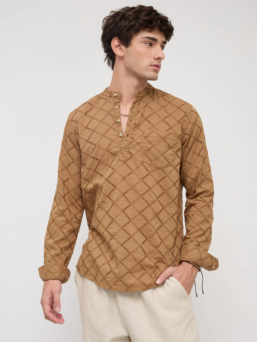 Copper Brown Diamond Schiffli Kurta - Image 5