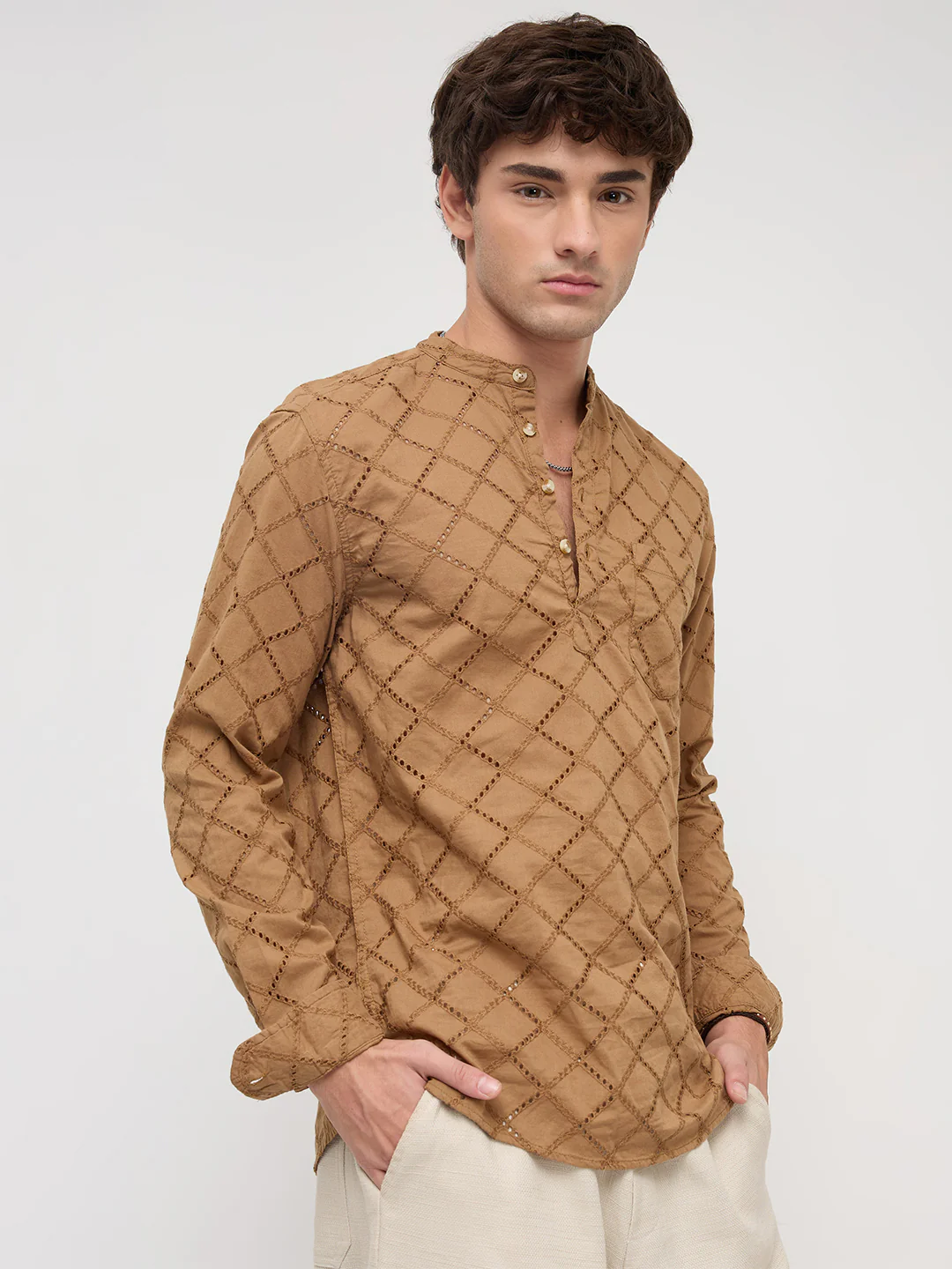 Copper Brown Diamond Schiffli Kurta - Image 7