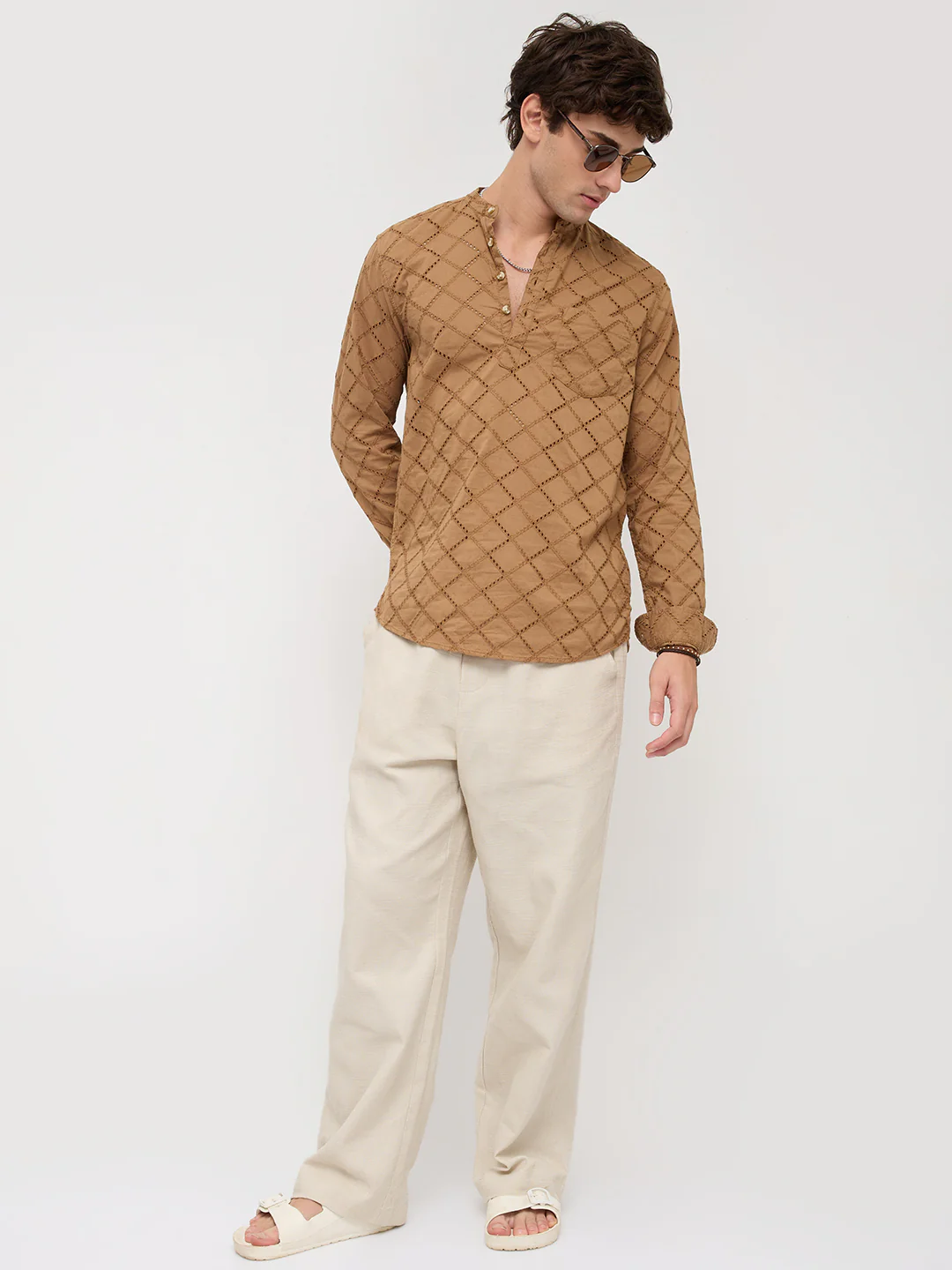 Copper Brown Diamond Schiffli Kurta - Image 9