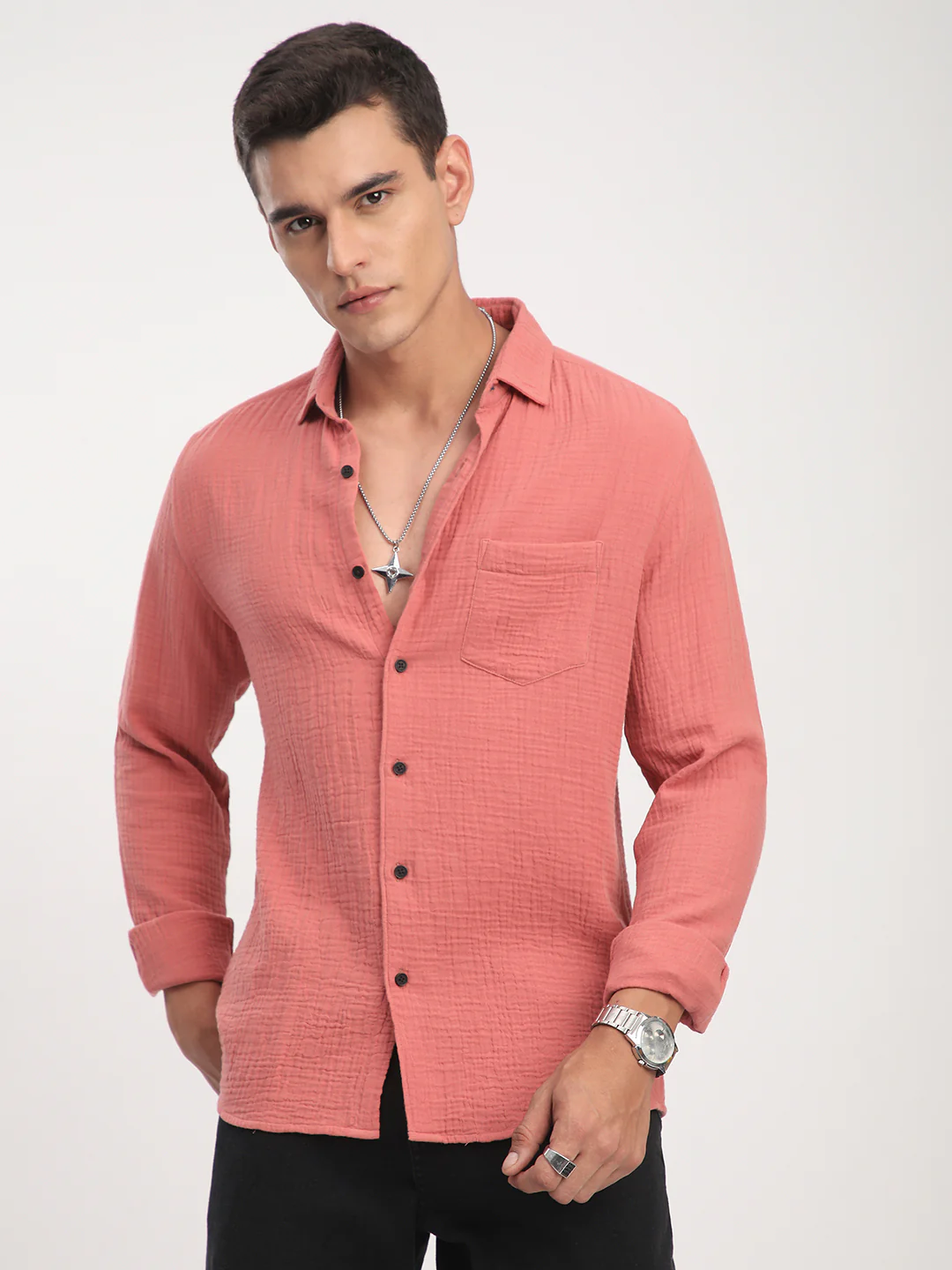 Coral Crinkled Double Cloth Shirt - Image 2