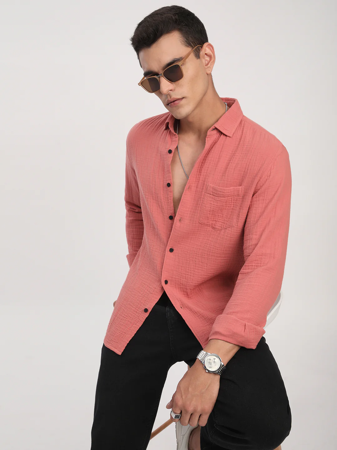 Coral Crinkled Double Cloth Shirt - Image 4