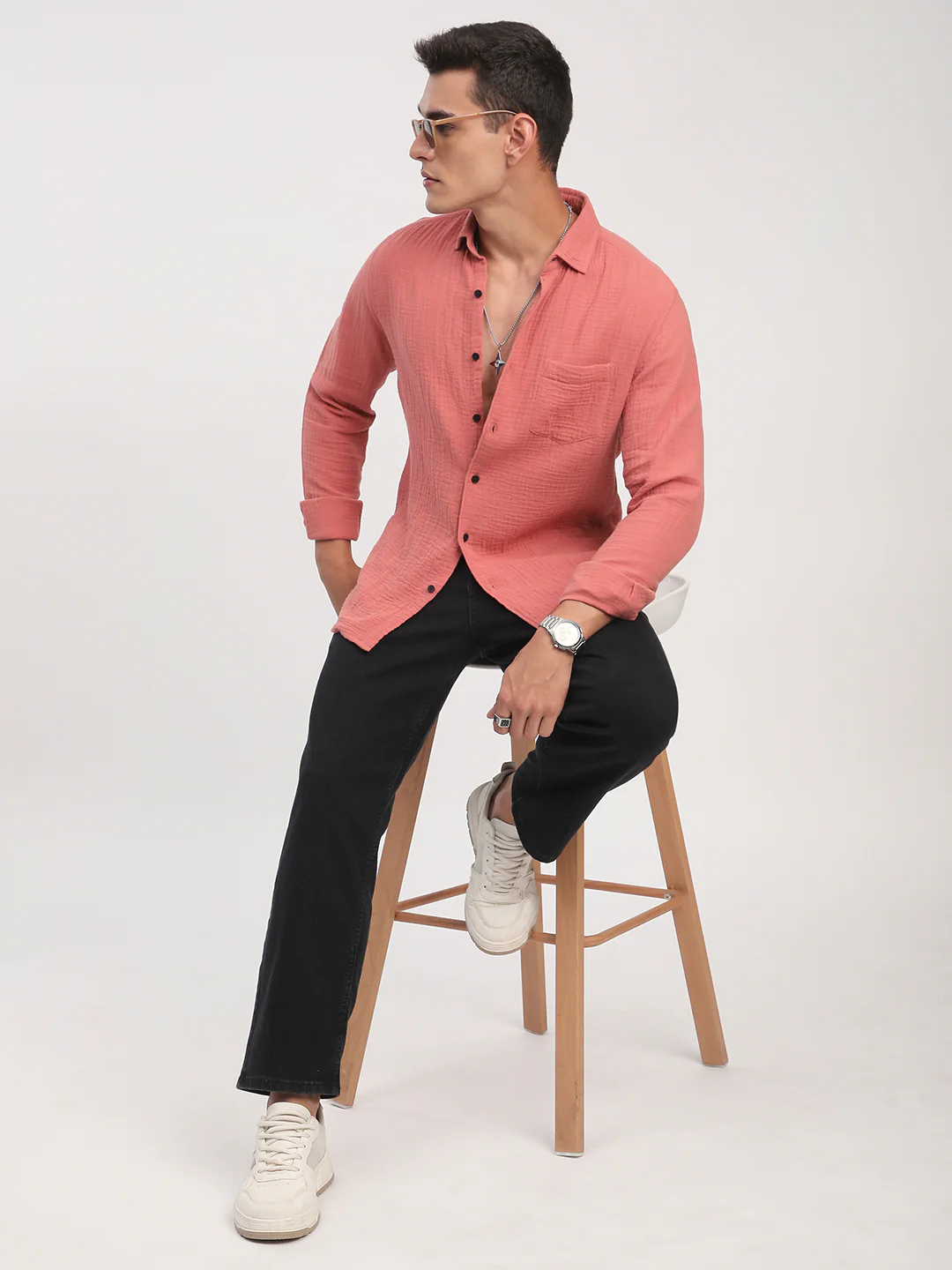 Coral Crinkled Double Cloth Shirt - Image 7