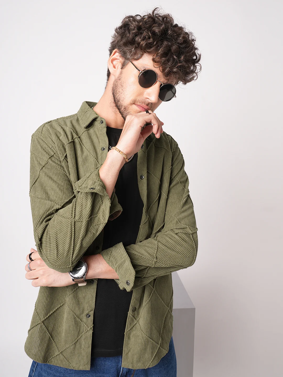 Cordcraft Olive Crosshatch Statement Shirt - Image 2