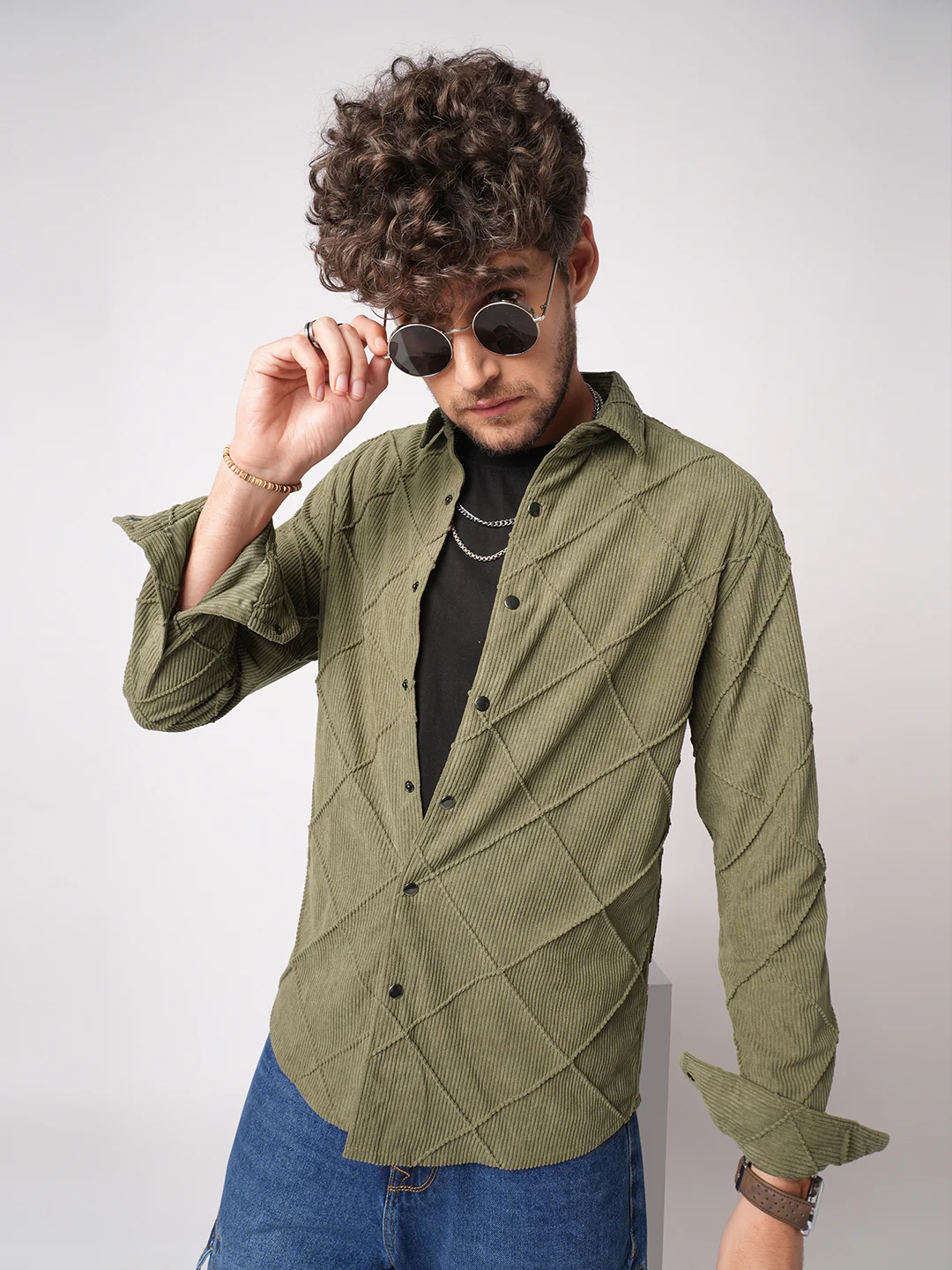 Cordcraft Olive Crosshatch Statement Shirt - Image 4