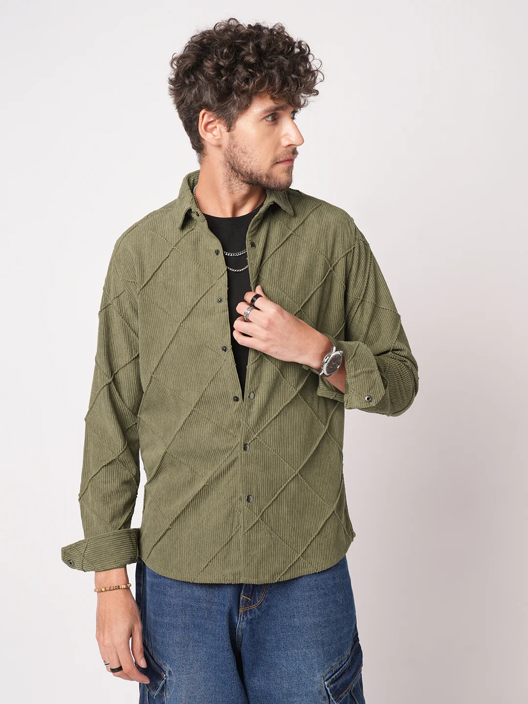 Cordcraft Olive Crosshatch Statement Shirt - Image 5