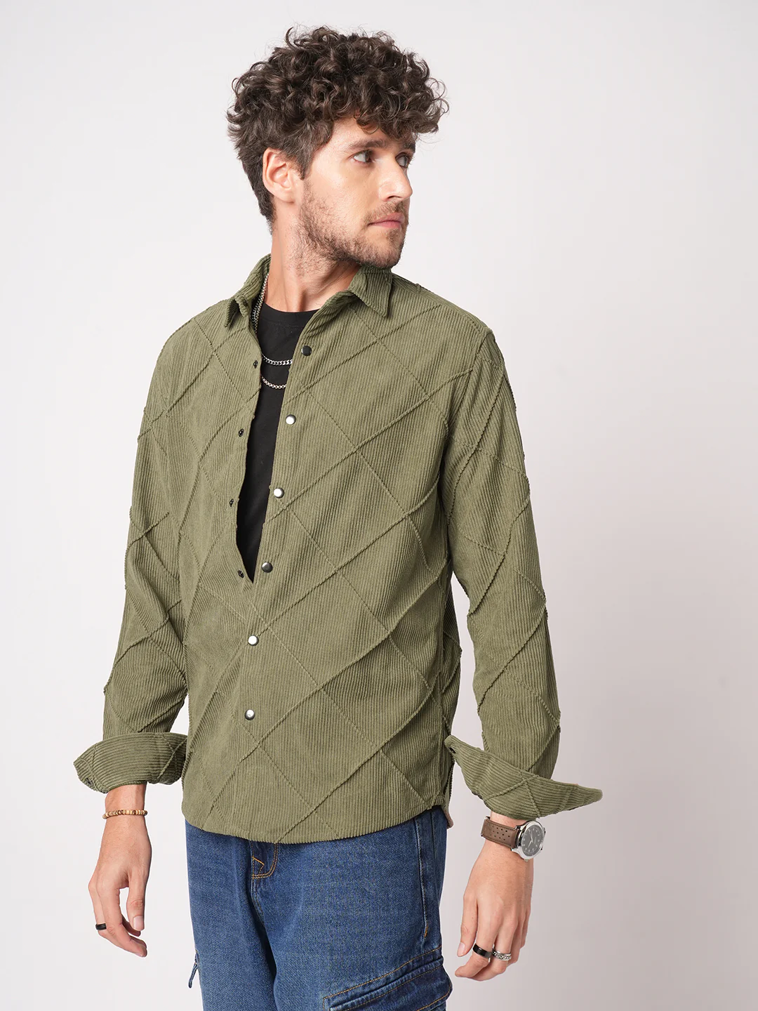 Cordcraft Olive Crosshatch Statement Shirt - Image 6