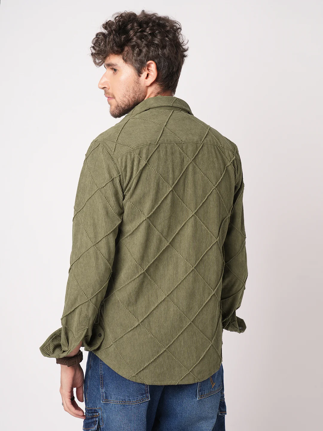 Cordcraft Olive Crosshatch Statement Shirt - Image 7