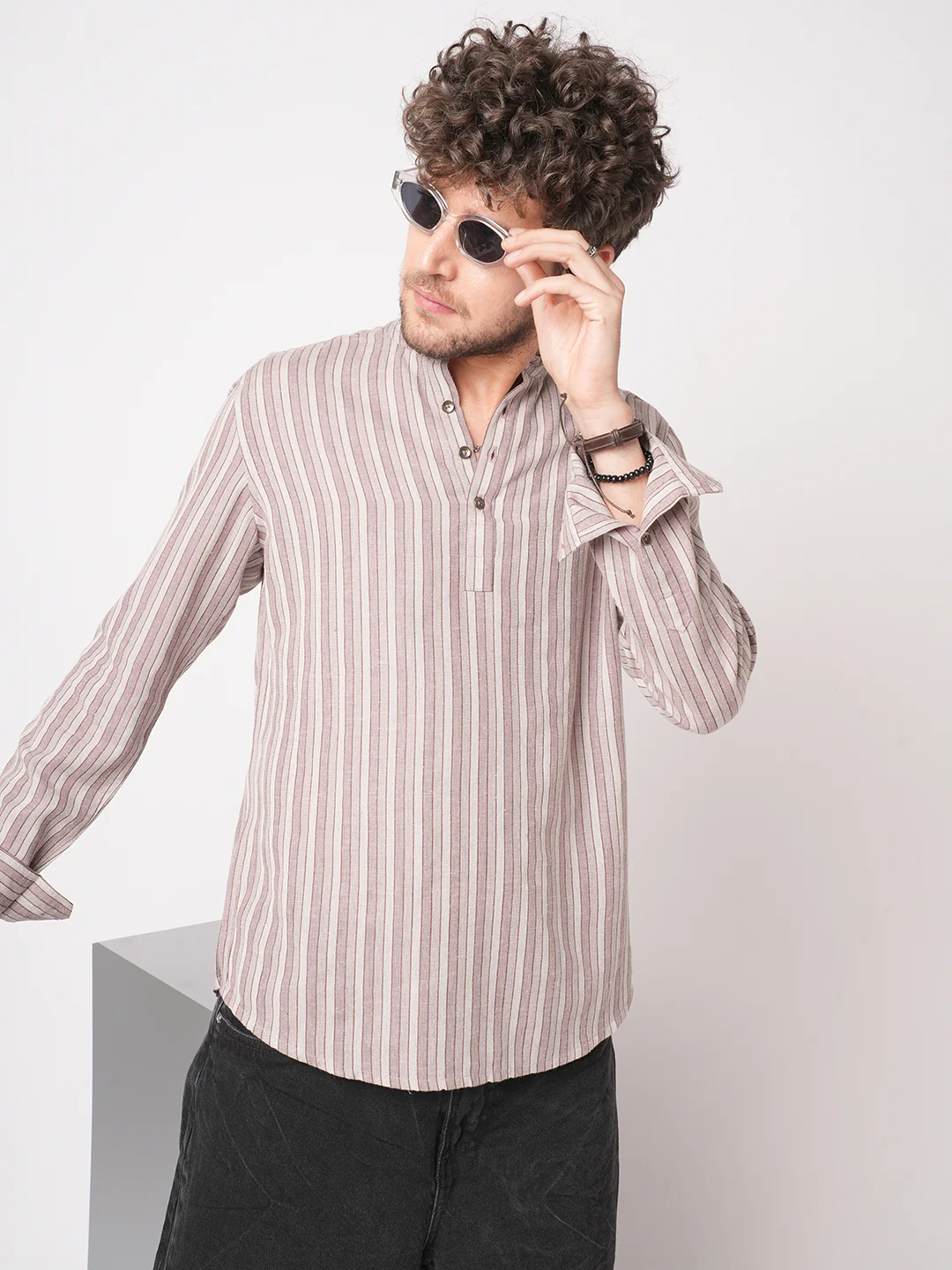 Cordovan Maroon Awning Stripe Kurta - Image 4