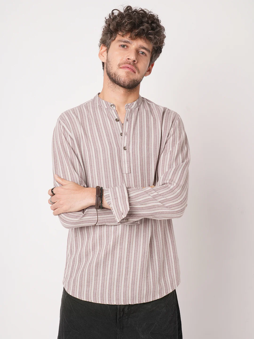 Cordovan Maroon Awning Stripe Kurta - Image 5