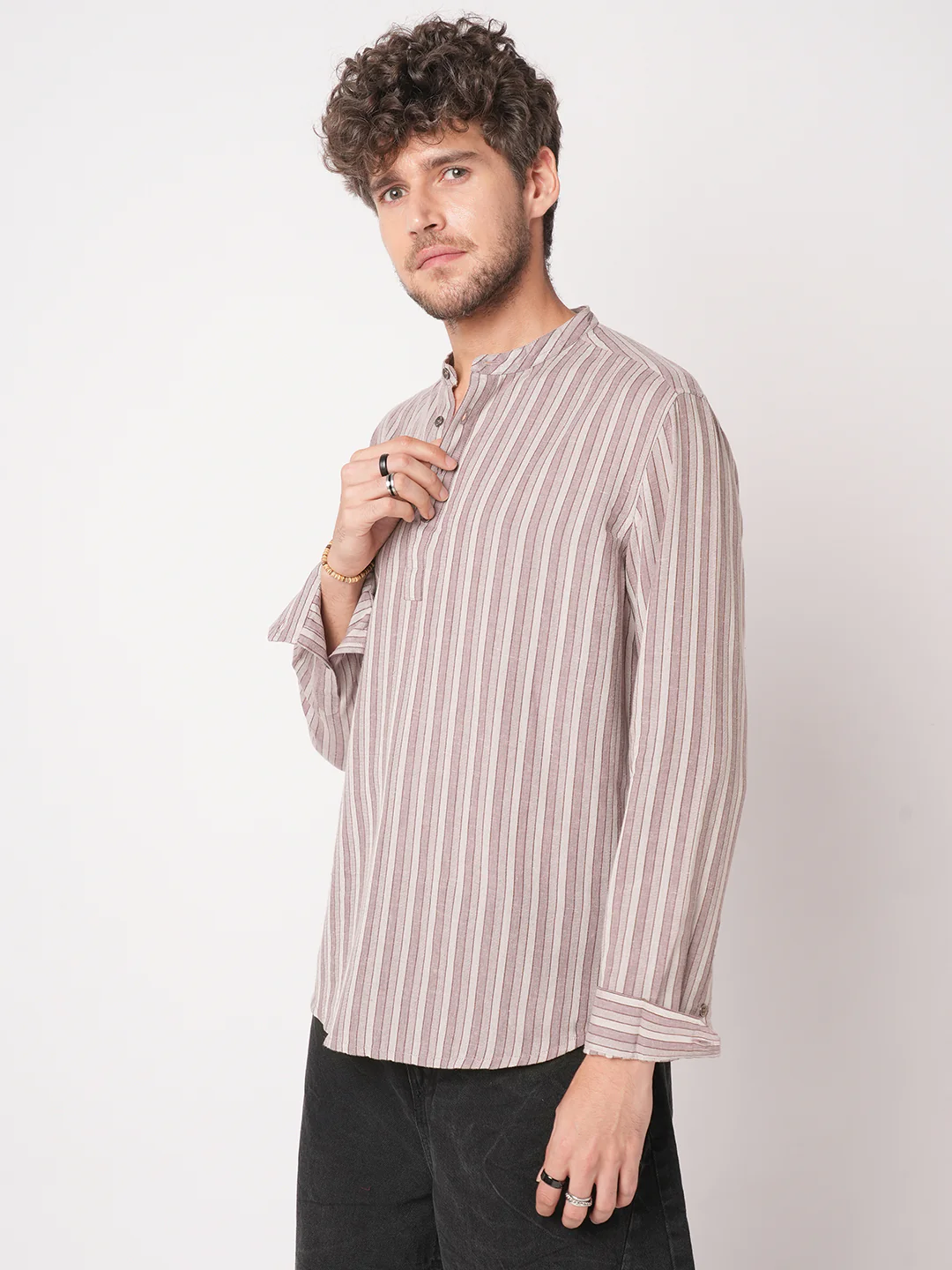 Cordovan Maroon Awning Stripe Kurta - Image 6